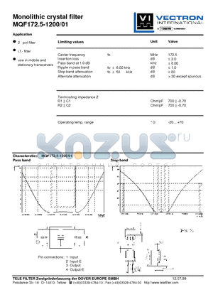 MQF172.5-1201 datasheet - Monolithic crystal filter