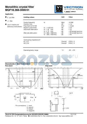 MQF18.368-3000-01 datasheet - Monolithic crystal filter