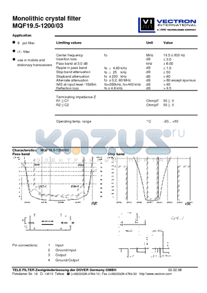 MQF19.5-1200 datasheet - Monolithic crystal filter