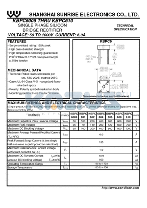 KBPC610 datasheet - SINGLE PHASE SILICON BRIDGE RECTIFIER