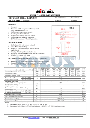 KBPC610 datasheet - SINGLE PHASE BRIDGE RECTIFIER
