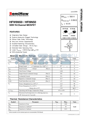 HFI9N50 datasheet - 500V N-Channel MOSFET