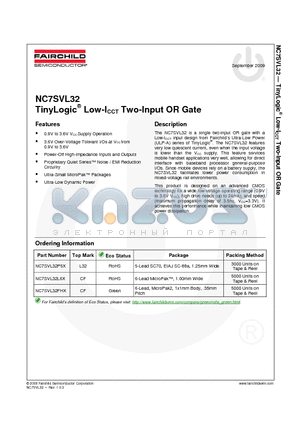 NC7SVL32FHX datasheet - TinyLogic^ Low-ICCT Two-Input OR Gate