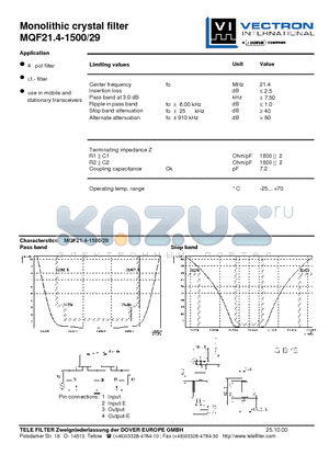 MQF21.4-1500-29 datasheet - Monolithic crystal filter