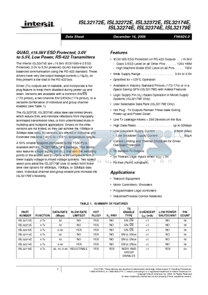 ISL32179EFRZ datasheet - QUAD, a16.5kV ESD Protected, 3.0V to 5.5V, Low Power, RS-422 Transmitters