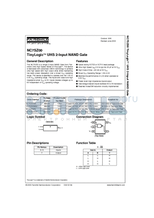 NC7SZ00M5X datasheet - TinyLogic UHS 2-Input NAND Gate