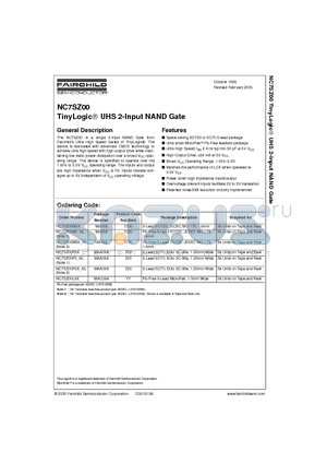 NC7SZ00P5X datasheet - TinyLogic UHS 2-Input NAND Gate