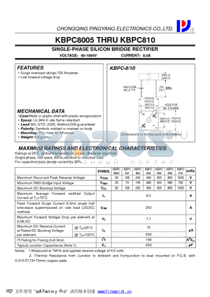 KBPC802 datasheet - SINGLE-PHASE SILICON BRIDGE RECTIFIER