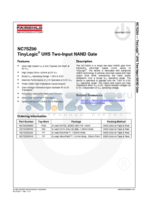 NC7SZ00_10 datasheet - TinyLogic^ UHS Two-Input NAND Gate