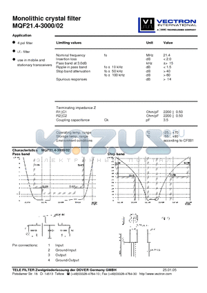 MQF21.4-3000-02 datasheet - Monolithic crystal filter