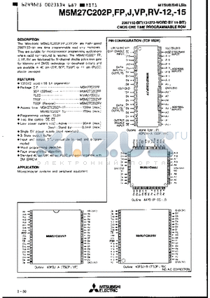 M5M27C202FP-15 datasheet - 2097152-BIT(131072-WORD BY 16-BIT) CMOS ONE TIME REPROGRAMMABLE ROM