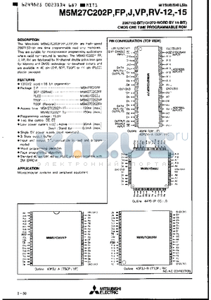 M5M27C202J-12 datasheet - 2097152-BIT(131072-WORD BY 16-BIT) CMOS ONE TIME REPROGRAMMABLE ROM