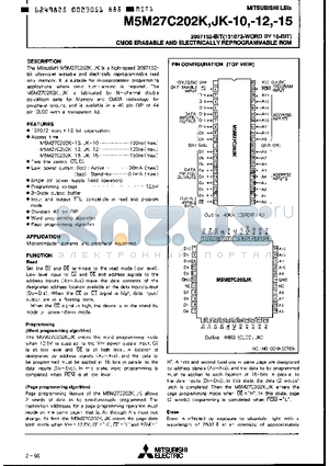 M5M27C202JK-15 datasheet - 2097152-BIT(131072-WORD BY 16-BIT) CMOS ERASABLE AND ELECTRICALLY REPROGRAMMABLE ROM
