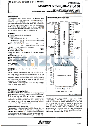 M5M27C202JK-15I datasheet - 2097152-BIT(131072-WORD BY 16-BIT) CMOS ERASABLE AND ELECTRICALLY REPROGRAMMABLE ROM