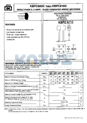 KBPC804G datasheet - SINGLE PHASE 8.0 AMPS. GLASS PASSIVATED BRIDGE RECTIFIERS