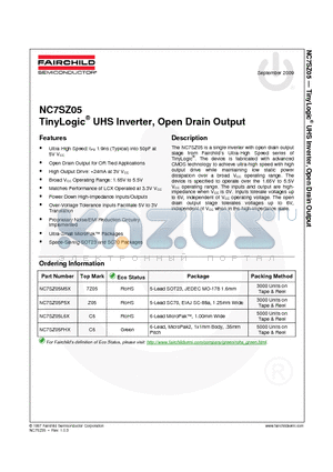 NC7SZ05_09 datasheet - TinyLogic^ UHS Inverter, Open Drain Output