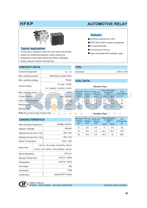 HFKP/0061H1T datasheet - AUTOMOTIVE RELAY