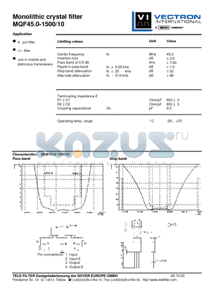 MQF45.0-1500-10 datasheet - Monolithic crystal filter