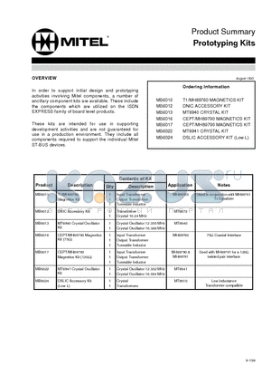 MB6022 datasheet - Product Summary Prototyping Kits