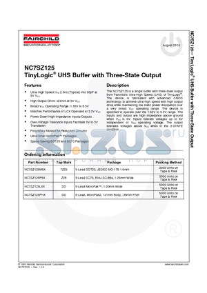 NC7SZ125P5X_10 datasheet - TinyLogic^ UHS Buffer with Three-State Output