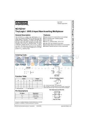 NC7SZ157L6X datasheet - TinyLogic UHS 2-Input Non-Inverting Multiplexer