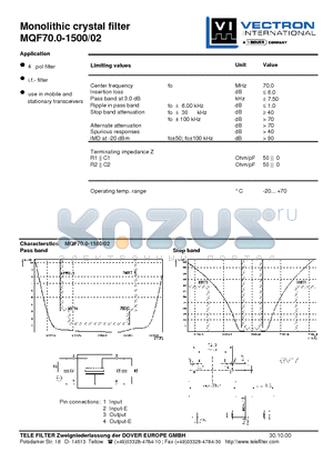MQF70.0-1500-02 datasheet - Monolithic crystal filter