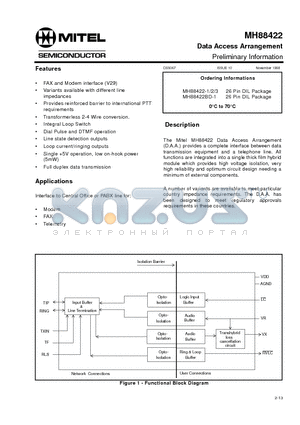 MH88422-3 datasheet - Data Access Arrangement Preliminary Information