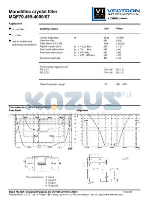 MQF70.455-4000-07 datasheet - Monolithic crystal filter