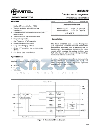 MH88422-2 datasheet - Data Access Arrangement Preliminary Information