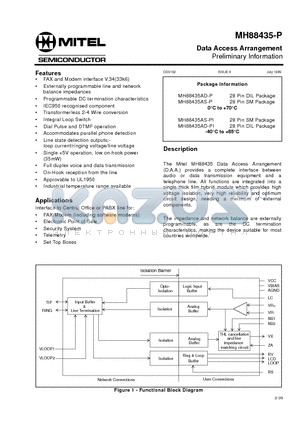 MH88435AS-PI datasheet - Data Access Arrangement Preliminary Information