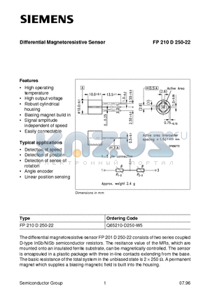 Q65210-D250-W5 datasheet - Differential Magnetoresistive Sensor