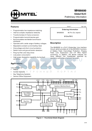 MH88600 datasheet - Global SLIC Preliminary Information