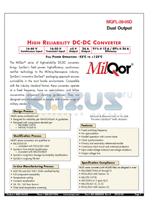 MQFL-28-05D-Y-ES datasheet - HIGH RELIABILITY DC-DC CONVERTER
