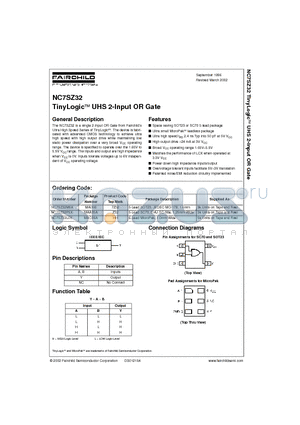 NC7SZ32 datasheet - TinyLogic UHS 2-Input OR Gate