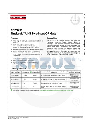NC7SZ32P5X_09 datasheet - TinyLogic^ UHS Two-Input OR Gate
