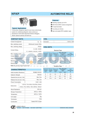 HFKP/0241H2 datasheet - AUTOMOTIVE RELAY
