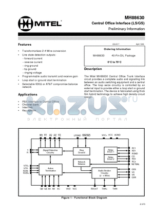 MH88630 datasheet - Central Office Interface (LS/GS) Preliminary Information