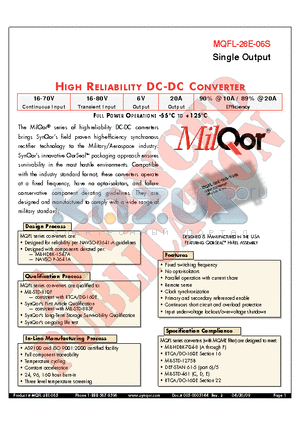 MQFL-28E-06S-Y-ES datasheet - HIGH RELIABILITY DC-DC CONVERTER