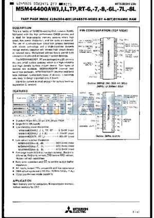 M5M44400AJ datasheet - FAST PAGE MODE 4194304 BIT DYNAMIC RAM