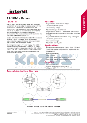 ISL35111 datasheet - 11.1Gb/s Driver