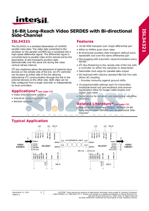 ISL34321 datasheet - 16-Bit Long-Reach Video SERDES with Bi-directional Side-Channel