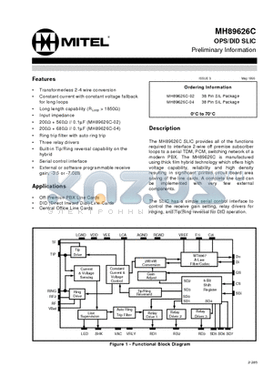 MH89626C-02 datasheet - OPS/DID SLIC Preliminary Information