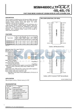 M5M44800CTP-7S datasheet - FAST PAGE MODE 4194304-BIT (524288-WORD BY 8-BIT) DYNAMIC RAM