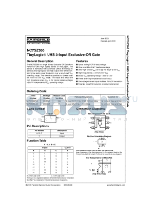 NC7SZ386 datasheet - TinyLogic UHS 3-Input Exclusive-OR Gate