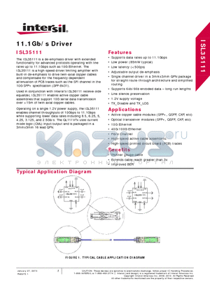 ISL35111DRZ-TS datasheet - 11.1Gb/s Driver