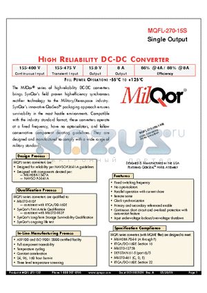 MQFL-270-15S datasheet - HIGH RELIABILITY DC-DC CONVERTER