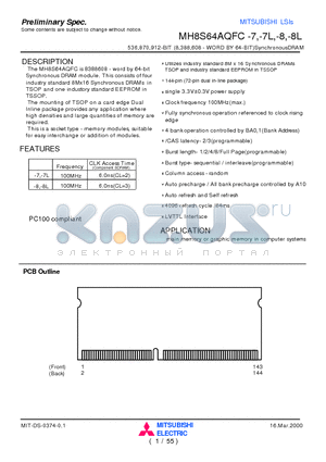 MH8S64AQFC-8L datasheet - 536,870,912-BIT (8,388,608 - WORD BY 64-BIT)SynchronousDRAM