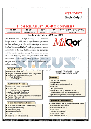 MQFL-28-1R5S-Y-ES datasheet - HIGH RELIABILITY DC-DC CONVERTER