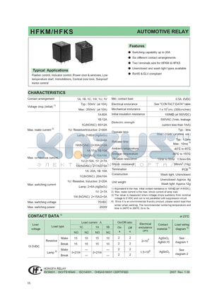 HFKS/024SDST datasheet - AUTOMOTIVE RELAY