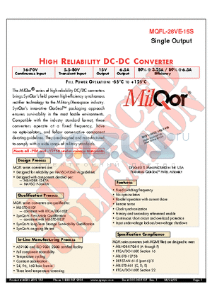 MQFL-28VE-15S datasheet - HIGH RELIABILITY DC-DC CONVERTER